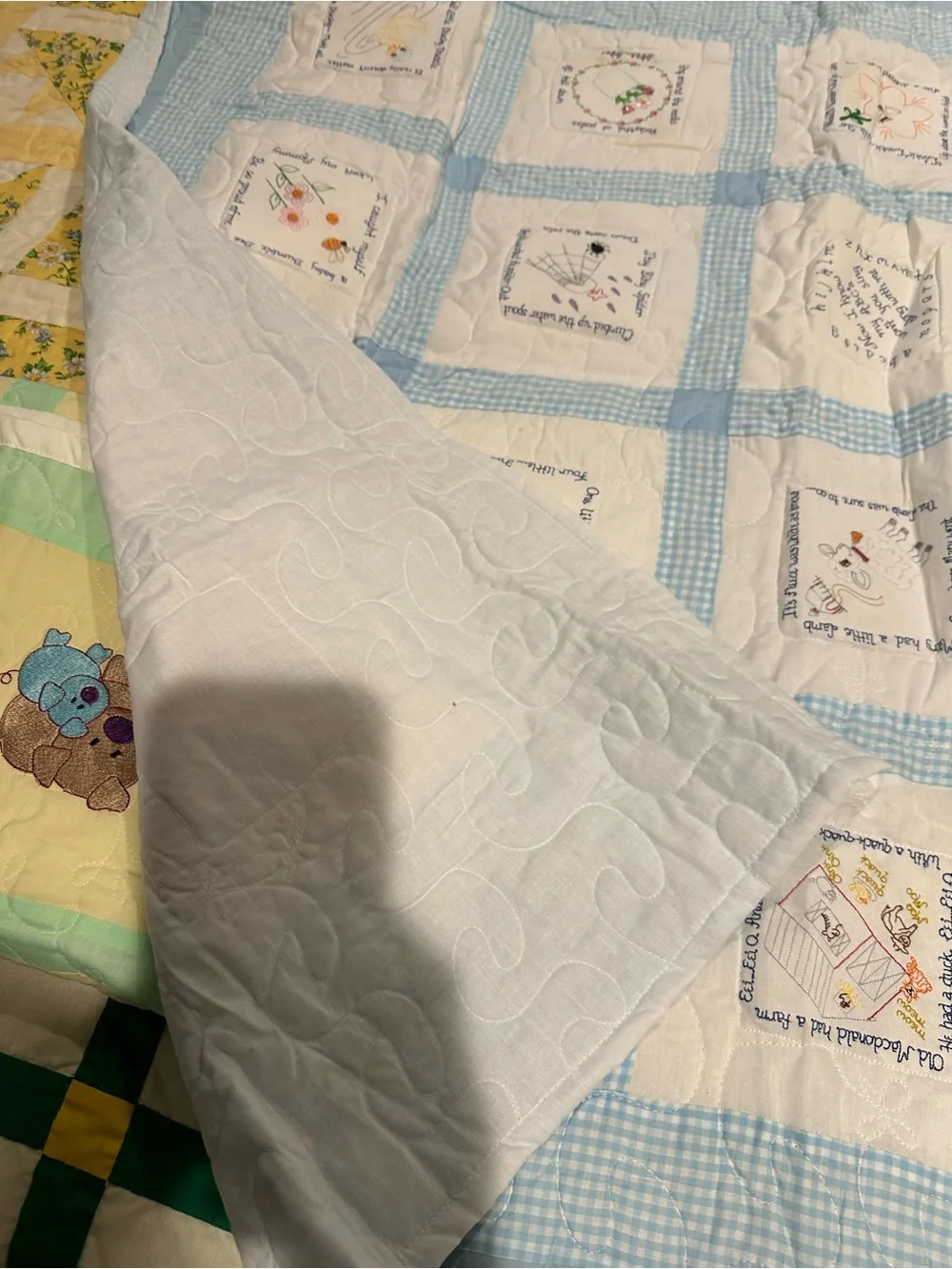Handmade Blue and White Patchwork Baby Quilt